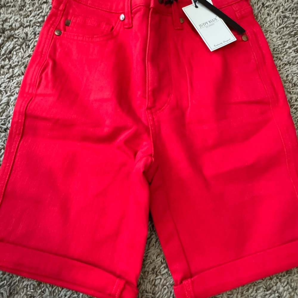Judy Blue Red Jean Shorts High-Waisted Casual